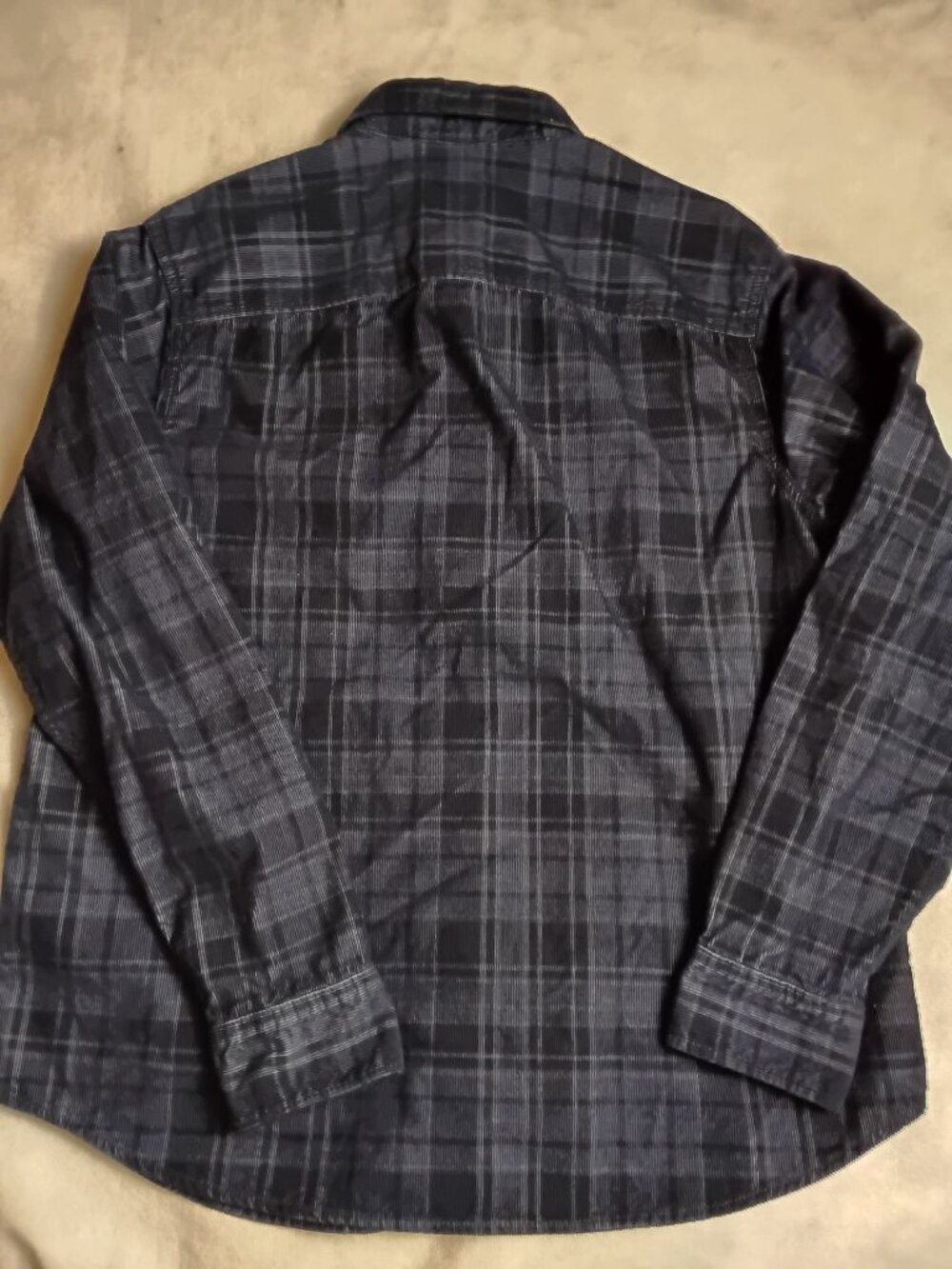 Vtg George Mens L Corduroy Plaid Button Shirt Long Sleeve Black Gray - Picture 5 of 5